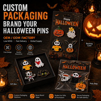 Emballage personnalisé pour badges d'Halloween, carte de support, boîte cadeau, sac poly, OEM ODM, faible MOQ, livraison rapide, vente en gros, badge métallique personnalisé pour marque