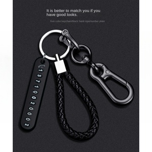 "Llavero de placa de número de teléfono tejido personalizado para hombres y mujeres-Llave de coche antipérdida con 8 llaveros y montaje en el salpicadero" - Product Image 4
