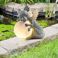 Statue de dragon de jardin Ganen, sculptures de dinosaures en résine-Figurines de dragon de jardin mignonnes avec lumières LED