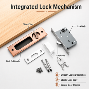 Stainless Steel Recessed Flush Pull Handle Lock Double Sided Sliding Door Privacy Lock for Wooden Pocket Door - Product Image 5