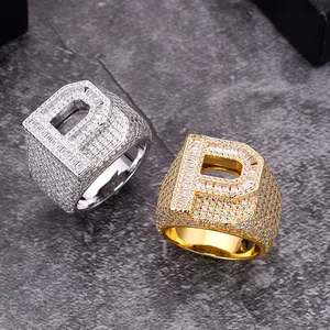 Personalizzato Iced Out VVS Moissanite CZ Baguette Diamond Hip Hop lettera iniziale anello 925 argento 10k 14k oro reale gioielli da uomo Hiphop