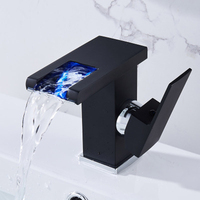 Robinet de lavabo chromé lumière LED, mitigeur de lavabo 3 couleurs, chute d'eau, bec en verre, robinet d'évier mélangeur d'eau froide et chaude, robinet de salle de bains