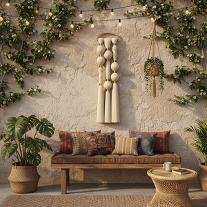 Gisenu Art Deco Bohemia Decorazione da Parete in Cotone Macramè con Motivo Verticale Fatto a Mano per Casa, Ufficio, Matrimoni e Natale - Product Image 2