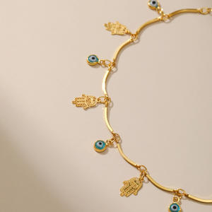 Style <span class=keywords><strong>de</strong></span> plage bohème laiton plaqué or 18 carats bijoux <span class=keywords><strong>de</strong></span> <span class=keywords><strong>pied</strong></span> pour femmes amulette porte-bonheur <span class=keywords><strong>de</strong></span> luxe oeil du mal pendentif <span class=keywords><strong>de</strong></span> paume cheville - Product Image 3