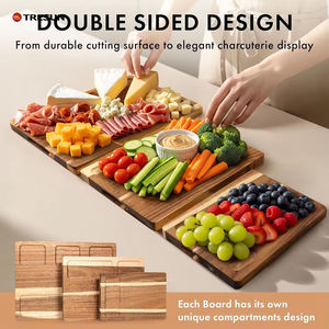 TRESUN Ensemble de 3 planches à découper rectangulaires en bois d'acacia massif de 2 cm d'épaisseur avec logo gravé personnalisé, antidérapantes - Product Image 2