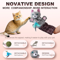 Jouet interactif en peluche pour chat : Gant de lutte pour chat avec plumes, clochette et herbe à chat