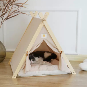 Lit-cave minimaliste en bois massif pour chat et petit <span class=keywords><strong>chien</strong></span>, tente <span class=keywords><strong>tipi</strong></span> pour animaux de compagnie, pour l'intérieur - Product Image 6