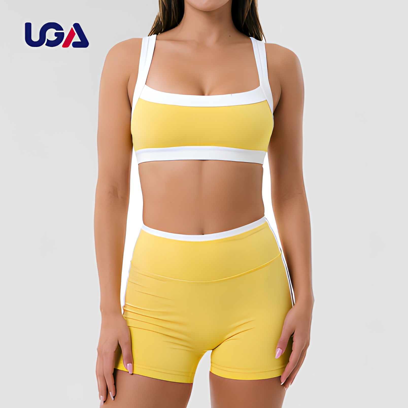 Eco-Friendly Quick Dry Plus Size High Waist Double Layer Contrast Color Striped Sports Bra 2-Piece Yoga Workout Set