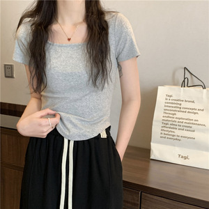 เสื้อยืดคอกลมแขนสั้นสำหรับผู้หญิง, เสื้อลำลองเข้ารูปชายเสื้อ R1990 - Product Image 4