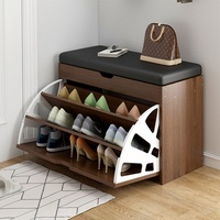 Tabouret et banc à bascule modernes avec siège rembourré, étagère à chaussures en panneau synthétique personnalisable pour l'entrée de la maison