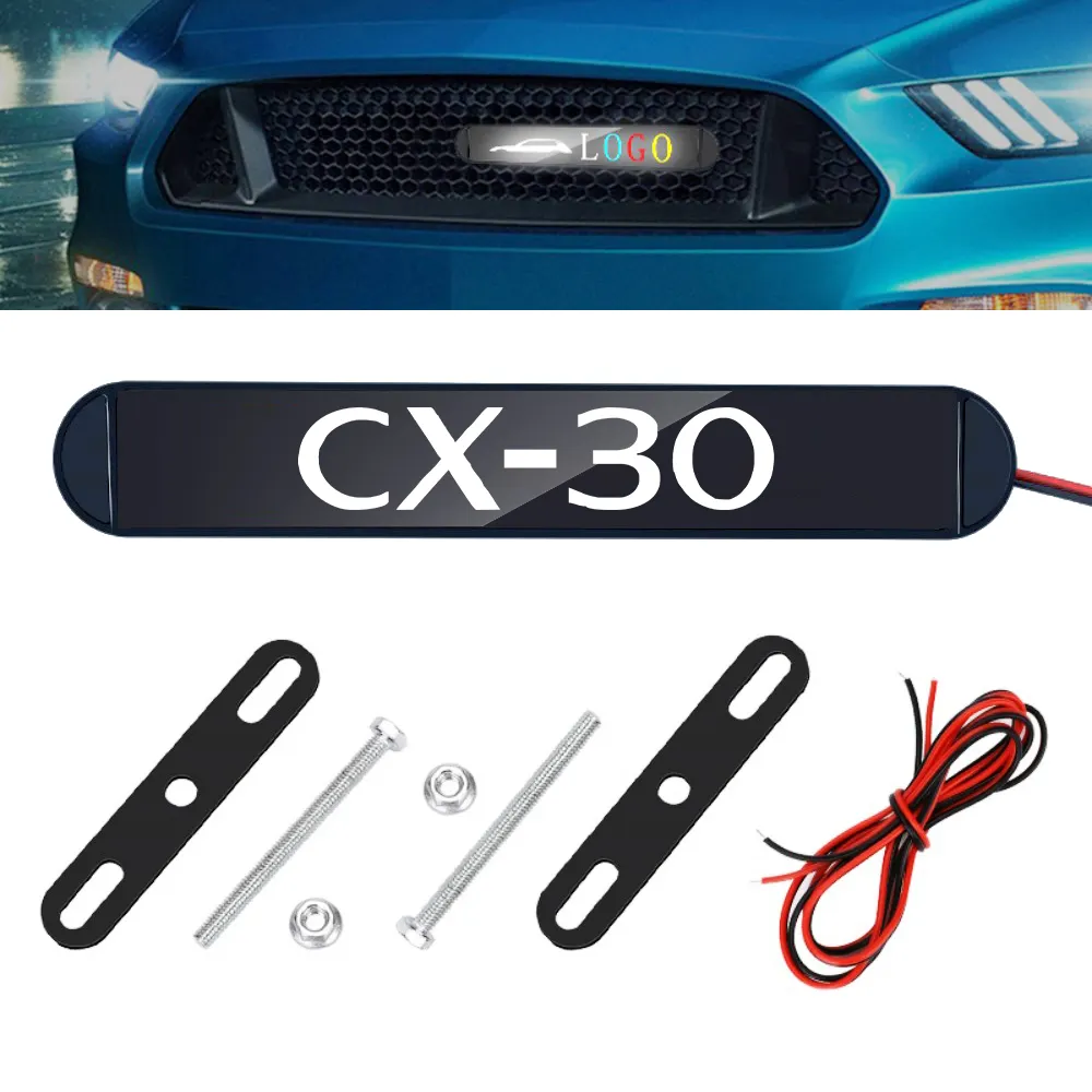 カーモーターサイクルデイタイムランニングライトロゴLEDフロントグリルサインバッジ照明付きミディアムネットエンブレムforVolvo CX-30 CX60 S60