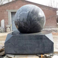 Fontaine d'eau décorative de jardin de style moderne, grande boule flottante en marbre noir naturel, granit personnalisé pour parcs extérieurs
