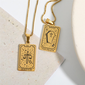 Collar de Cadena de Eslabones de Acero Inoxidable Chapado en Oro de Alta Calidad con Colgante de Cartas del <span class=keywords><strong>Tarot</strong></span> Resistente al Agua, Joyería de Moda al por Mayor - Product Image 6