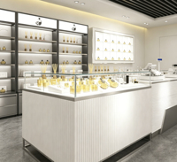 Meubles de présentation de parfums personnalisables, armoires modernes pour magasins de parfums, design de boutique de parfums de luxe