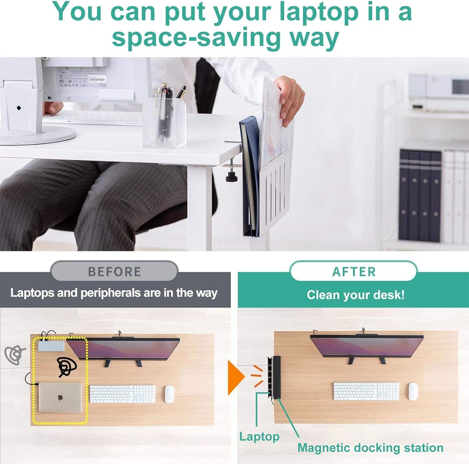 DramLan Under Desk Organizer Drawer - 360° Rotating Clamp-On Storage Tray For Home & Office (Black)