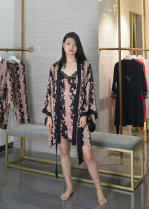 Guixiu Impression <span class=keywords><strong>Satin</strong></span> Dames Robe Pyjama Maison Robe Avec Ceinture Manches Longues <span class=keywords><strong>Satin</strong></span> Chemises <span class=keywords><strong>De</strong></span> <span class=keywords><strong>Nuit</strong></span> - Product Image 2