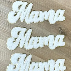 Custom Mama Chenille Patches Embroidery Chenille Glitter Letter Patch Mama Chenille Patches For Hoodie