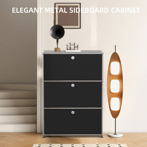 เฟอร์นิเจอร์โมดูลาร์สีดำ: ตู้ไซด์บอร์ด, ตู้ลิ้นชักสามบาน, เฟอร์นิเจอร์สแตนเลสสตีลแบบกำหนดเองได้ - Product Image 5