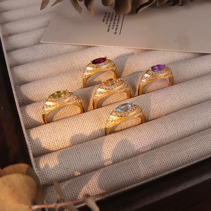 Vintage 4*8mm Marquise Cut <b>Crystal</b> Adjustable Wedding <b>Rings</b> Natural Stone 925 Silver Gold Plated Prong Setting Brushed Design - Product Image 2