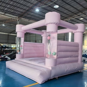 Château gonflable commercial avec toboggan et fosse à balles, <span class=keywords><strong>blanc</strong></span> pastel, pour enfants, location pour événements et fêtes - Product Image 4