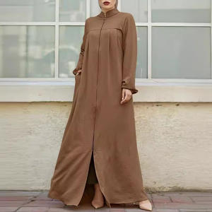 ชุดมุสลิมของผู้หญิงใหม่ชุดเดรสหรูหราทรงหลวมคอปกตั้งมีซิปกระเป๋าสไตล์อาหรับฤดูร้อนฤดูใบไม้ร่วงทำจากผ้าไหมโพลีเอสเตอร์ - Product Image 5