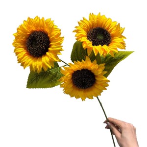 Girasoles Artificiales Secret Garden, 3 Cabezas, Plástico y Tela, Rama Individual, Decoración para el Hogar, Sala de Estar, Comedor, Ramo - Product Image 1