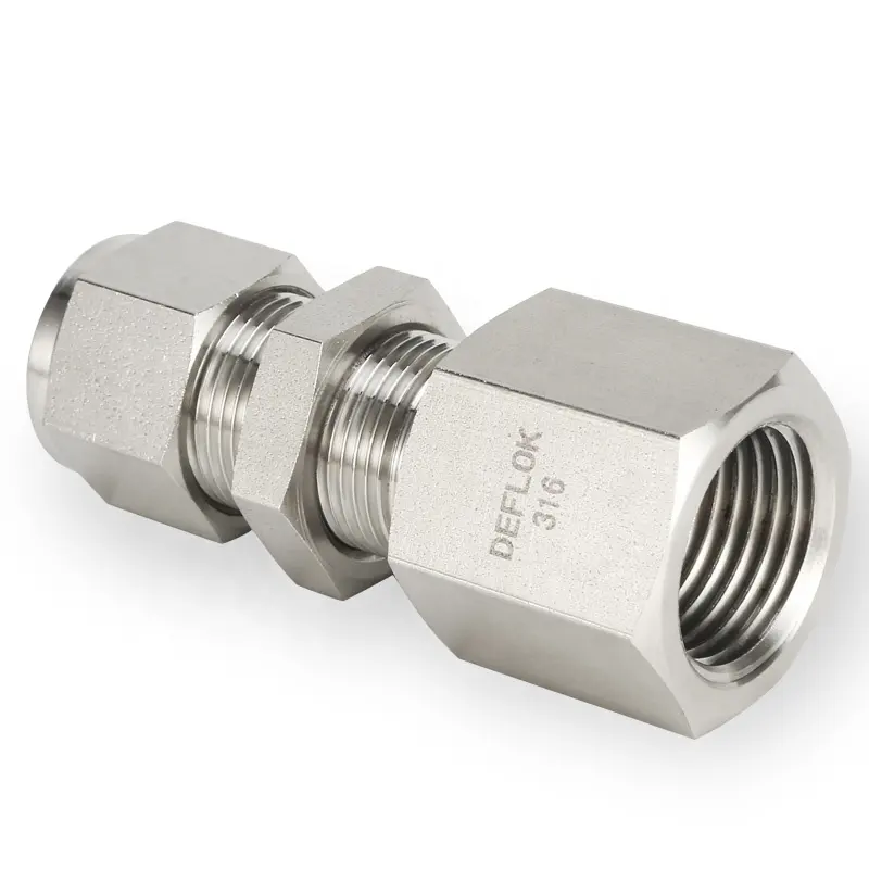 Female Bulkhead Fitting 316 SS Compression Fitting Swagelok Type Double Ferrule Tube Fitting NPT Bulkhead Female Connector