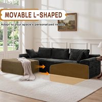 Canapé modulaire sectionnel extensible sans structure, en forme de L, confortable, en velours côtelé, avec assise profonde et poches latérales, idéal pour salon