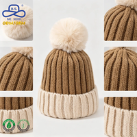 Gorro de Punto Acanalado Orgánico Certificado OCS con Pompón de Piel Sintética, Puño Plegado, Cálido para Invierno, Proveedor Mayorista Personalizado