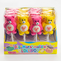 Fabrieksgroothandel op maat gemaakte Halal vegan marshmallow lolly's, zachte suikerspin met fruit smaak, 3D roze gele beer vorm voor snacks