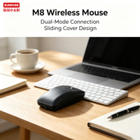 Souris sans fil M8 à double mode avec couvercle coulissant, 6 boutons, optique étanche aux liquides, design ergonomique pour