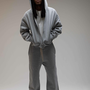 Biểu Tượng Tùy Chỉnh Nặng 450gsm Bông Lông Cừu Trống Sweatsuits Zip up Quá Khổ Baggy Sweatpants Và Hoodie Set Tracksuit Cho Nam Giới - Product Image 2