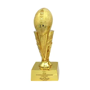 Creative custom gold silver resin figure soccer rugby shield ball trophy 3D American Football Rugby Trophy for Leagues Champion