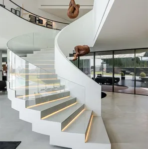 curved steel circular solid wooden indoor prefabricated stairs