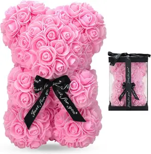 Wholesale Christmas Valentines Day Gift 25cm PE Soap Preserved Rose Flower Teddy Rose Bear With Box Set Gifts For Mom Women