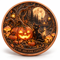 Pièce de monnaie d'imitation en cuivre pur 999 de 1 oz, électroplaquée, série Halloween, motif Citrouille Forêt Magique, en relief 3D, couleur UV, artisanat métallique
