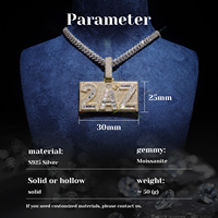 Pendentif personnalisé en moissanite VVS avec plaque nominative, en argent 925 plaqué or, lettres et chiffres sertis de pierres baguette et rondes, bijoux hip-hop
