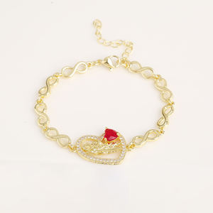 Pulsera religiosa para mujer Dainty Cubic Zirconia Heart 14K Chapado en oro Endless Love Infinity Chain Link Bracelets - Product Image 4