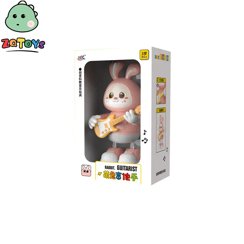 Zhiqu Toys Puzzle Early Education Electric Cute Rabbit Guitarist Can Show Colorful Lights Sing Dance Science and