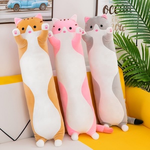 Yüksek kaliteli büyük boy dolması hayvan kedi yastık oyuncaklar sevimli kedi uzun peluş ipek uyku yastık