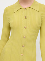 Robe midi en maille jaune moutarde à manches longues Joydressing, col polo côtelé boutonné, robe évasée pour femme, vente en gros OEM
