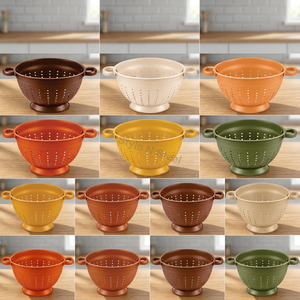 Passoire en acier émaillé à double poignée, bol perforé pour égoutter et rincer les légumes, préparation culinaire - Product Image 3