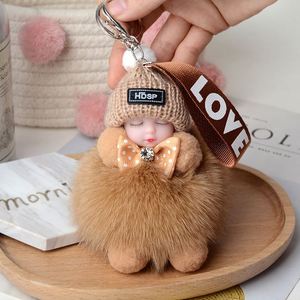 Porte-clés mignon en fourrure de renard véritable avec pompon pour femme, pendentif pour sac, accessoires de clés de voiture, cadeau pour fille, poupée en peluche, porte-clés de couple - Product Image 6