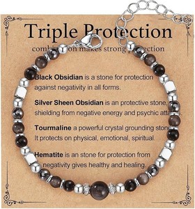 Bracelet coulissant triple protection pour la grossesse, personnalisé avec cristaux de guérison, bijou porte-bonheur perlé, cadeau pour femmes et adolescentes - Product Image 5