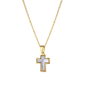 Perhiasan Bebas nikel baja tahan karat Dainty Cross Charm berlapis emas cangkang mutiara liontin salib untuk wanita pria membuat kalung - Product Image 2