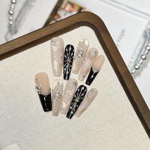 <span class=keywords><strong>Uñas</strong></span> Postizas Francesas Blooming Starlight, Cobertura Total, Ecológicas, con Diseño de Mariposa Hueca, Hechas a Mano - Product Image 4