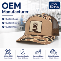 Casquette Trucker Unisexe Personnalisée Style Vintage avec Patch Patte d'Ours Marron Camouflage et Dos en Coton Respirant Réglable pour Chasse et Activités de Plein Air