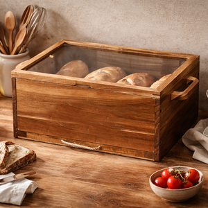 Caja <span class=keywords><strong>de</strong></span> Pan <span class=keywords><strong>de</strong></span> Madera <span class=keywords><strong>de</strong></span> Acacia 100% Sólida con <span class=keywords><strong>Tabla</strong></span> <span class=keywords><strong>de</strong></span> <span class=keywords><strong>Cortar</strong></span> Integrada, Puerta con Ventana Transparente, <span class=keywords><strong>para</strong></span> <span class=keywords><strong>Encimera</strong></span> <span class=keywords><strong>de</strong></span> Cocina Estilo Rústico - Product Image 4
