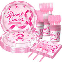 Lot de vaisselle rose pour la sensibilisation au cancer du sein, avec bannière de l'espoir et nappe jetable pour collectes de fonds