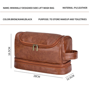 Men's Fashionable PU Leather Travel <strong>Toiletry</strong> Bag Waterproof Cosmetic <strong>Storage</strong> Hanging Portable Makeup Bag - Product Image 2